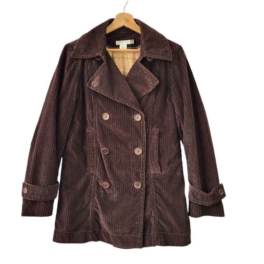 Vintage J. Crew Y2K Corduroy Pea Coat Women's XS Brown Preppy Equestrian Lined